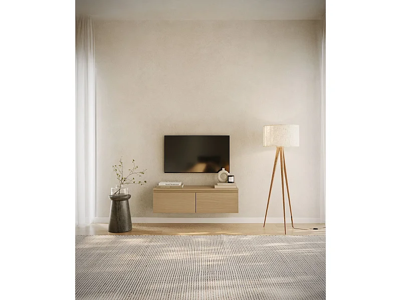 TV-meubel met 2 deuren - wandmodel - 100 cm - Lindberg eiken - BEMMI