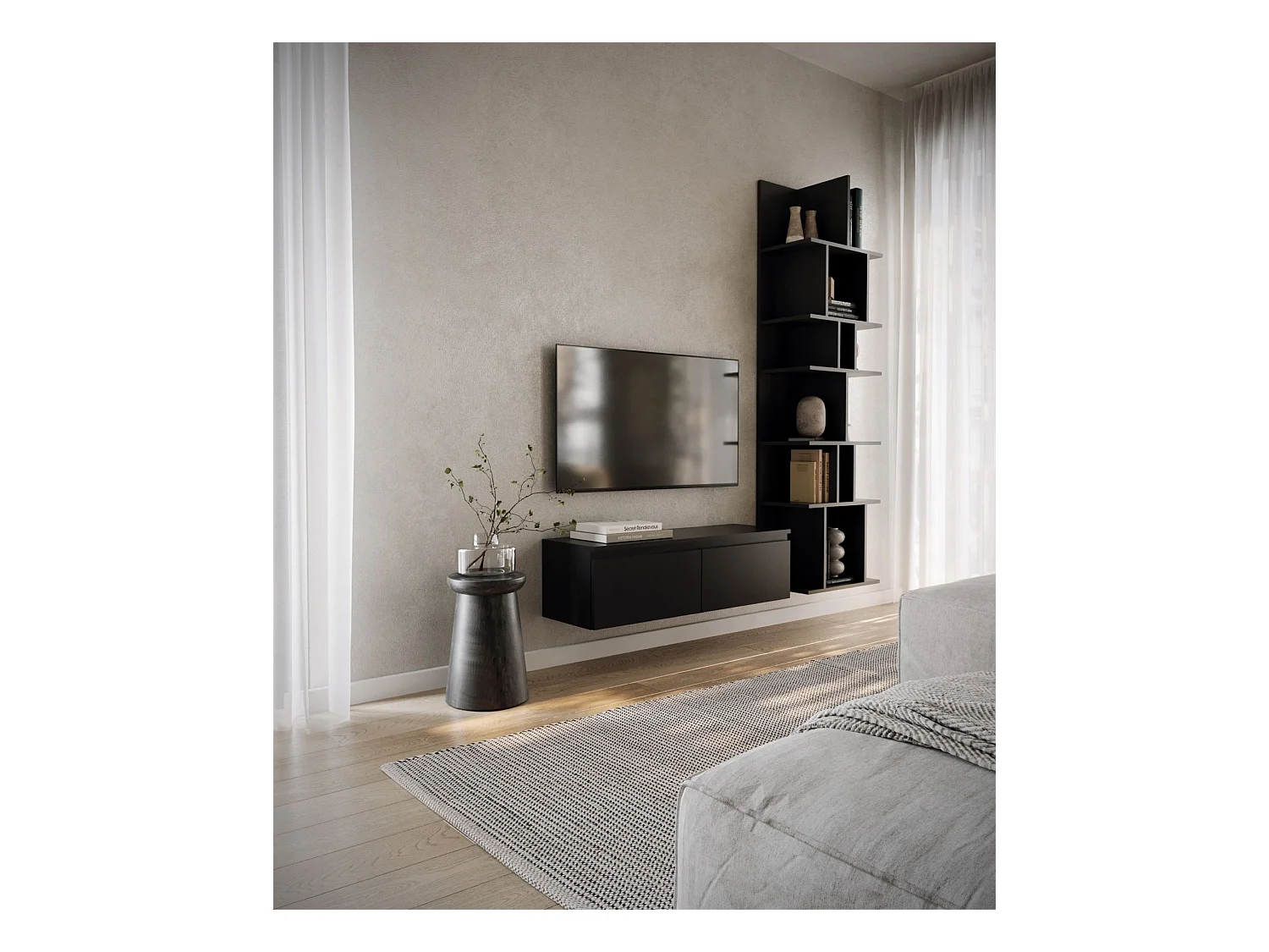 TV-meubel 2 deuren - hangend - 100 cm - zwart - BEMMI