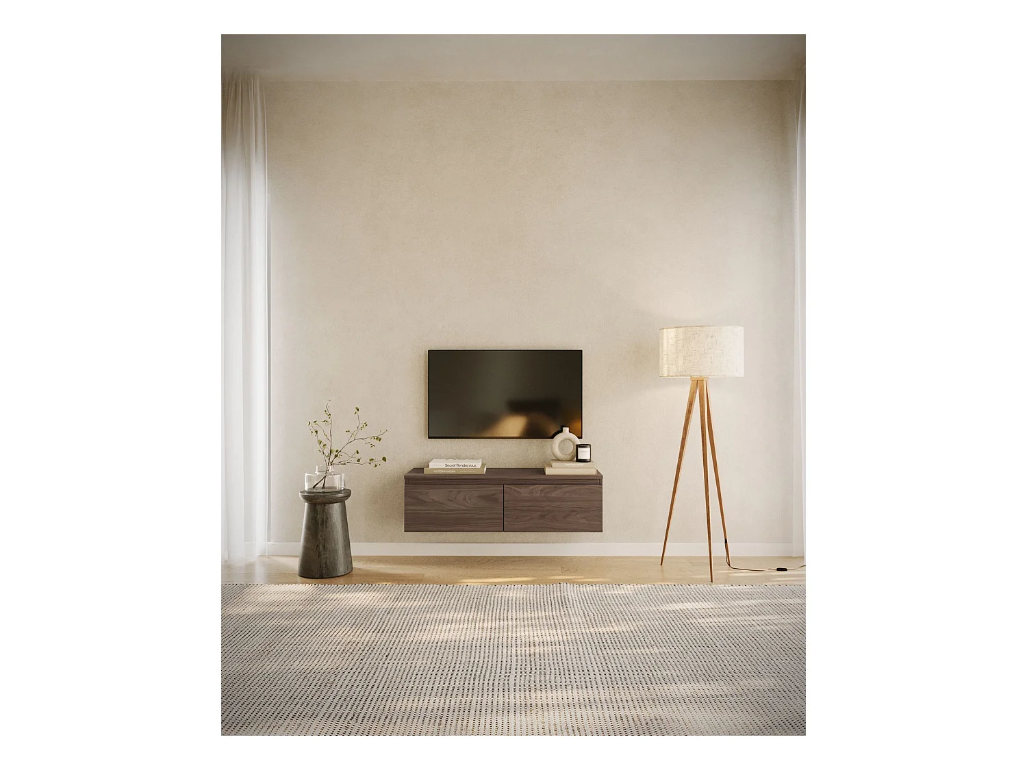 Meuble TV 2 portes -suspendu - 100 cm - noyer du Wisconsin - BEMMI