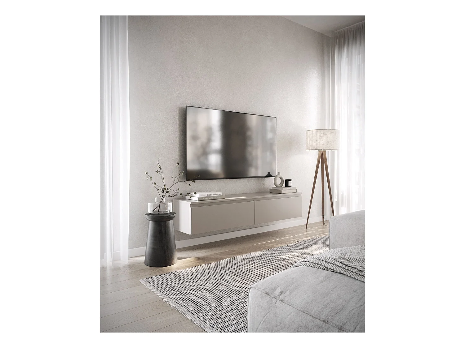 TV-meubel 2 deuren - hangend - 150 cm - grijs - BEMMI