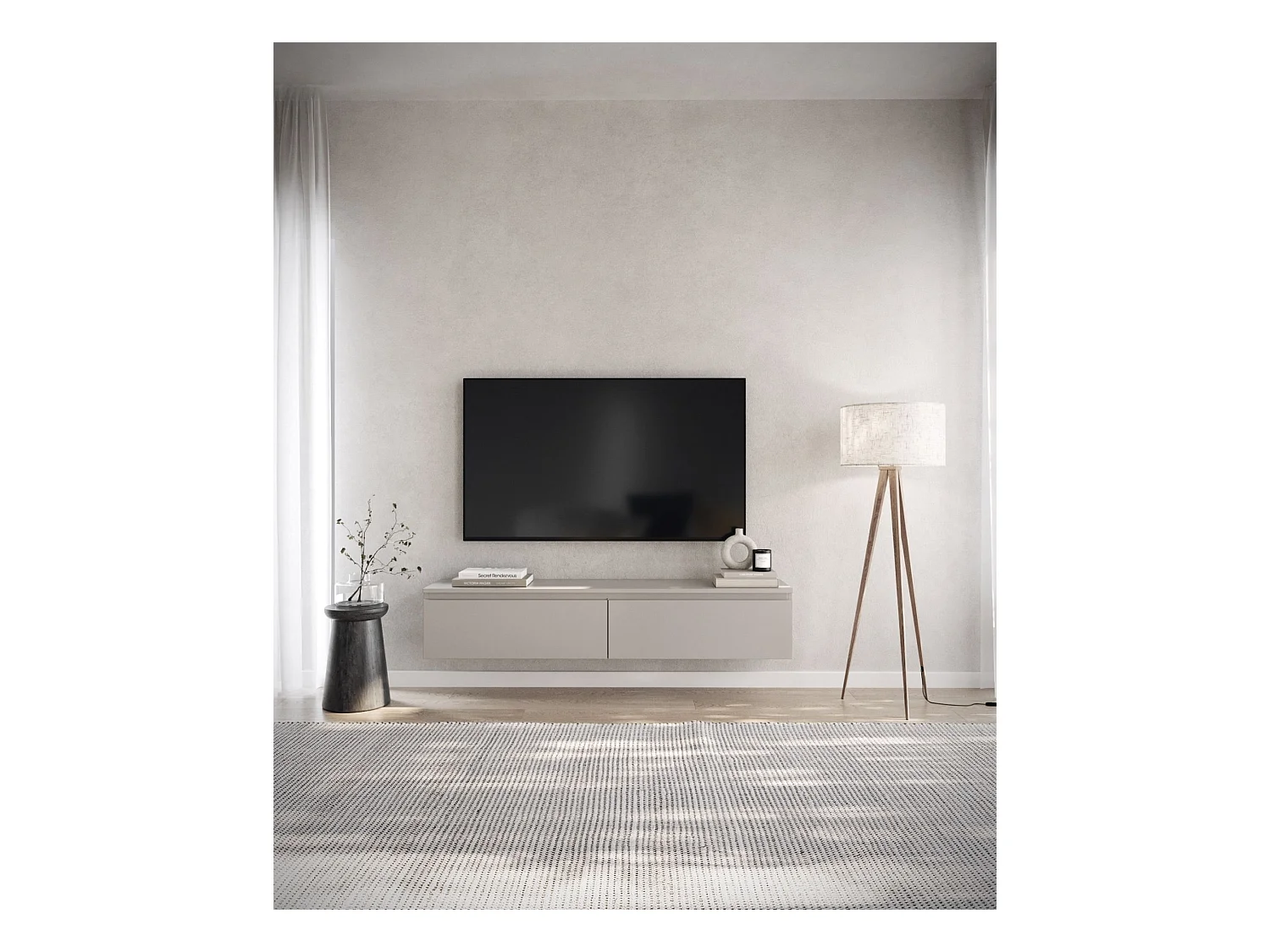 Meuble TV 2 portes -suspendu - 150 cm - greige - BEMMI