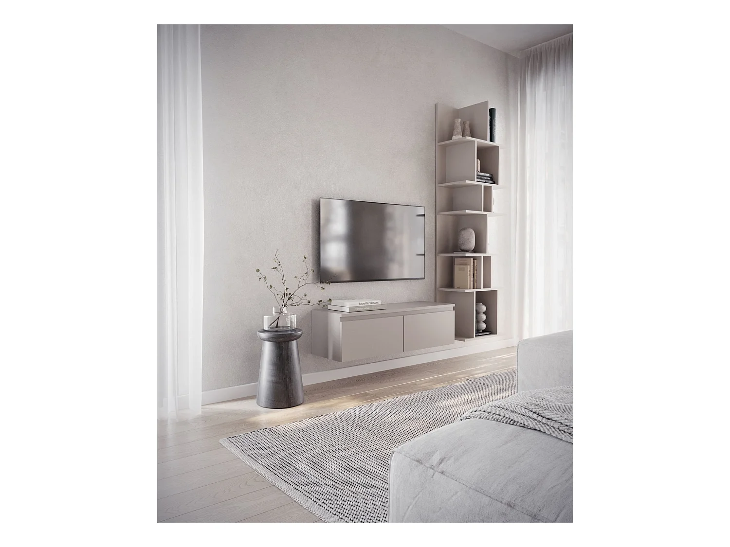 TV-meubel 2 deuren - hangend - 100 cm - grijs - BEMMI