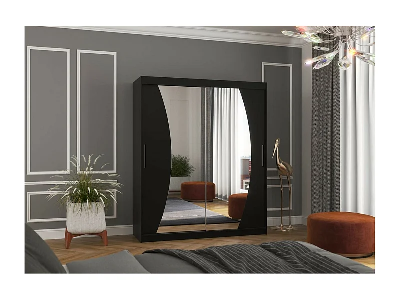 Armoire Lola (180cm)/portes coulissantes/miroir/Noir