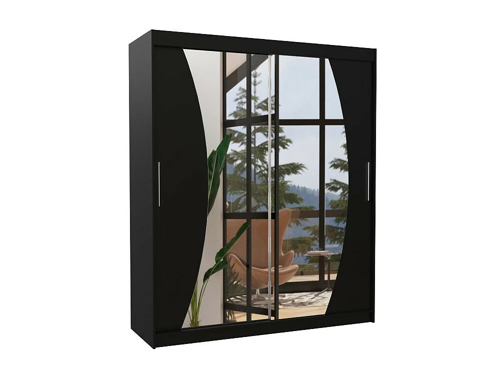 Armadio Lola (180cm)/ante scorrevoli/specchio/Nero