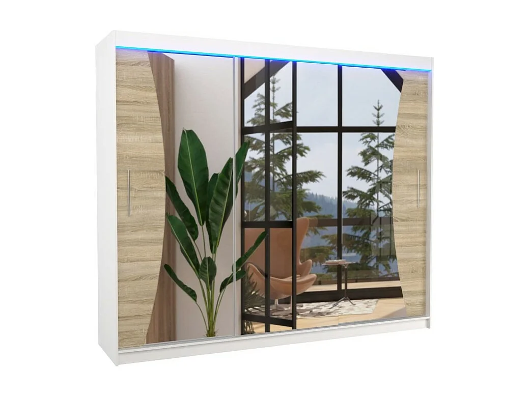 Armadio Enzo (250cm)/ante scorrevoli/specchio/LED/Sonoma