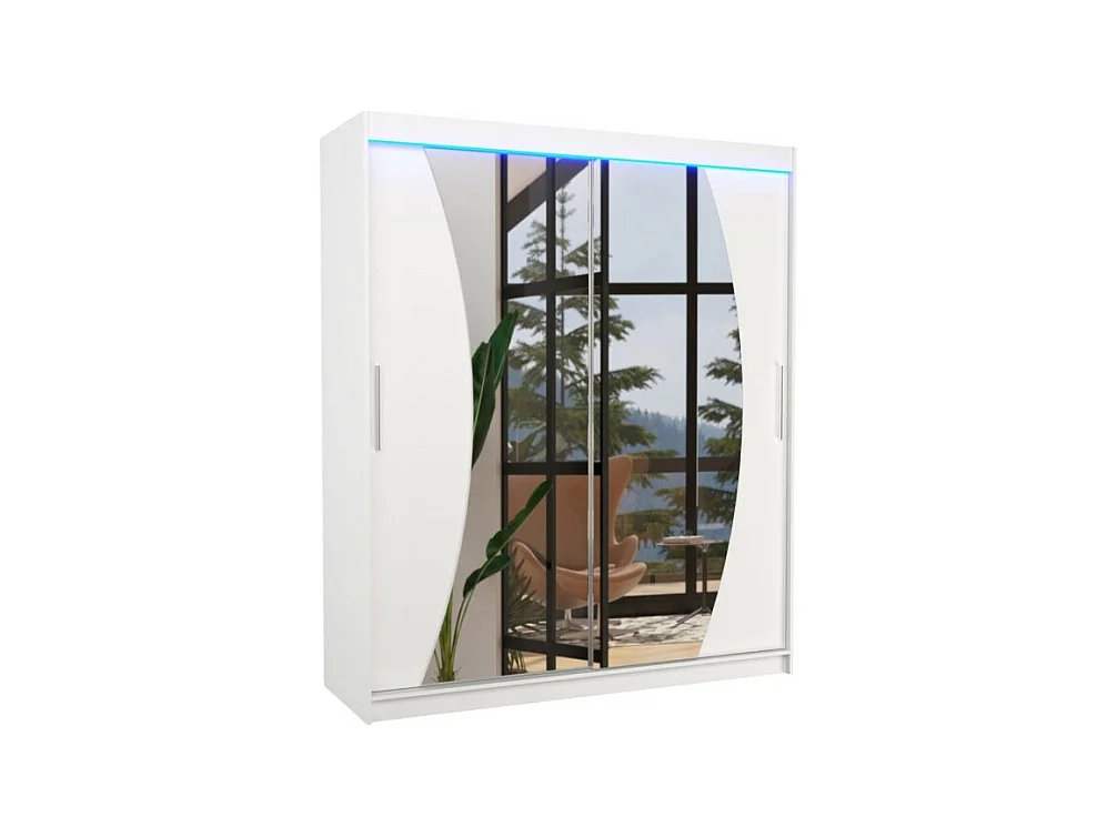 Armoire Lola (180cm)/portes coulissantes/miroir/LED/Blanc