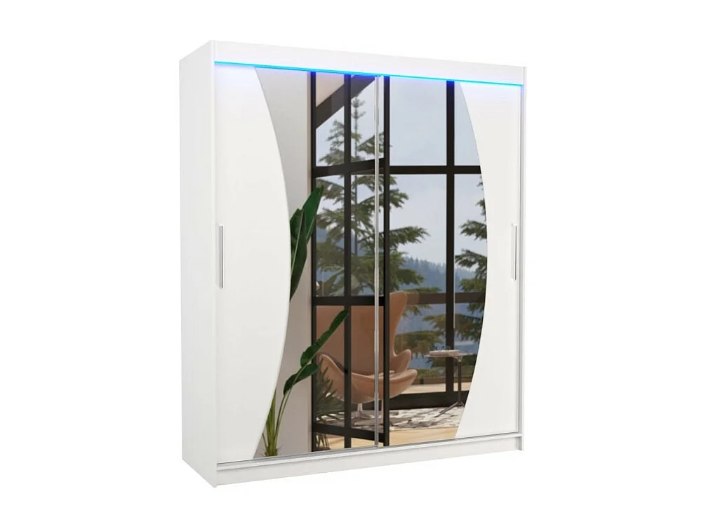 Kleiderschrank Lola (180cm)/Schiebetüren/Spiegel/LED/Weiss