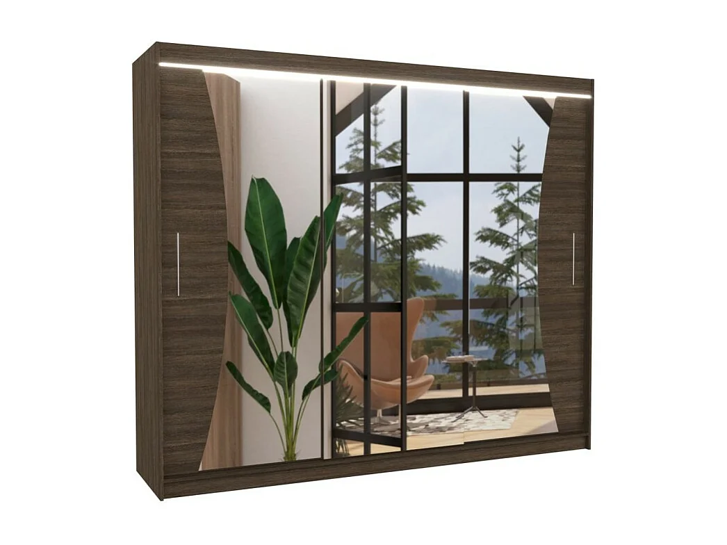 Armoire Enzo (250cm)/portes coulissantes/miroir/LED/Marron