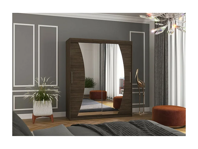 Armoire Lola (180cm)/portes coulissantes/miroir/Marron