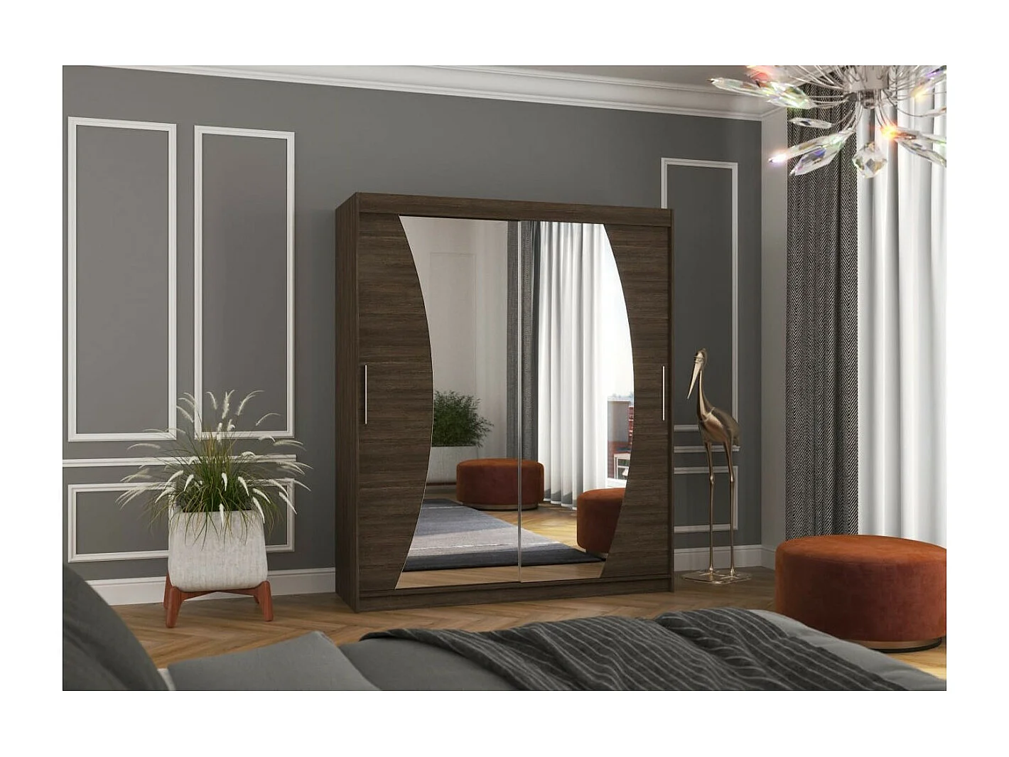 Armadio Lola (180cm)/ante scorrevoli/specchio/Marrone