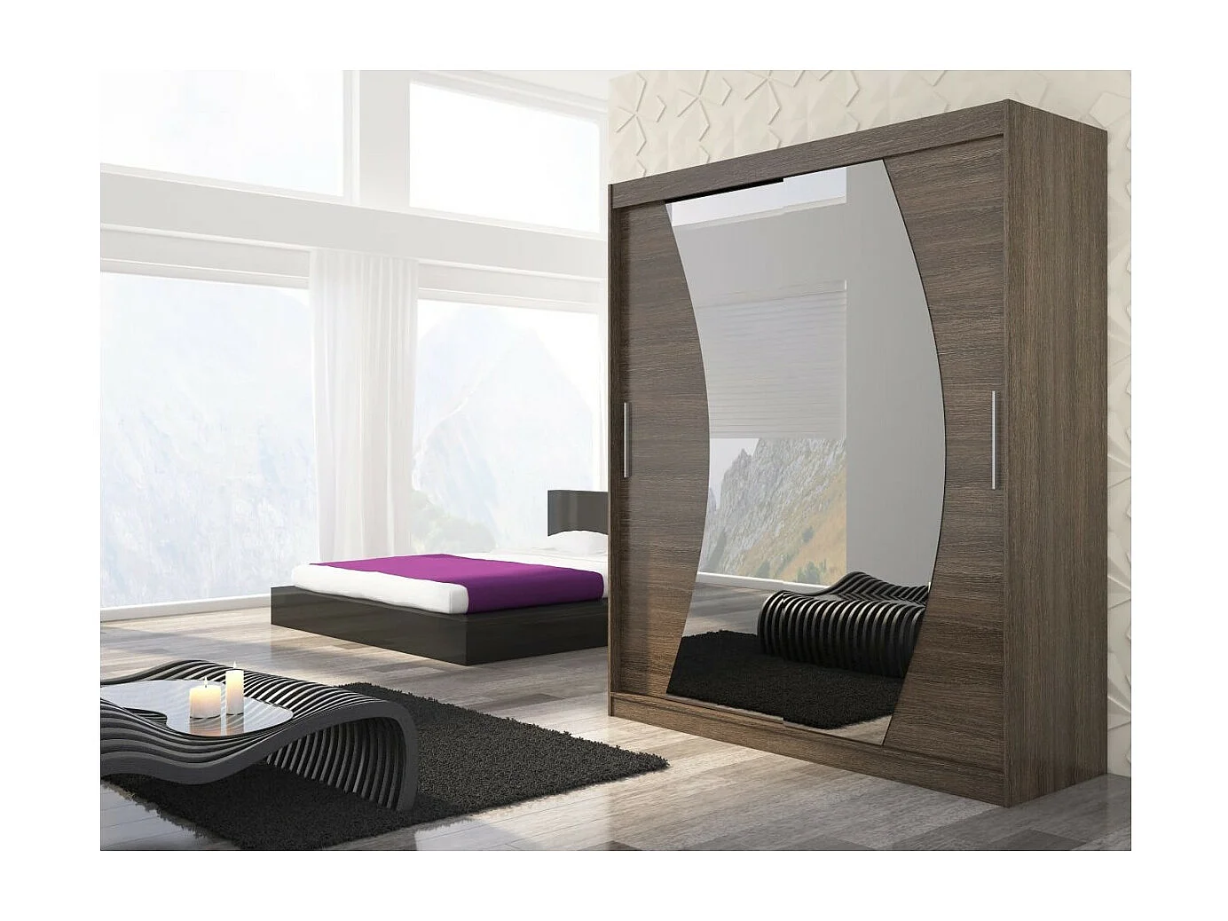 Armadio Lola (180cm)/ante scorrevoli/specchio/Marrone