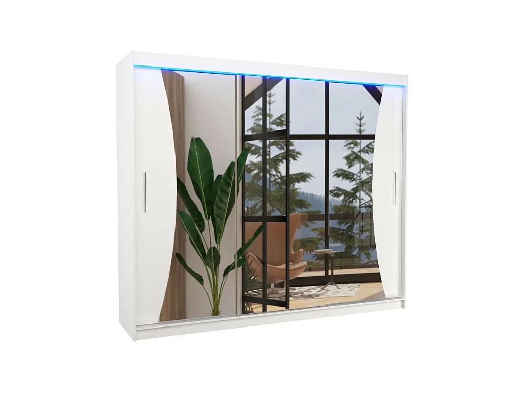 Armadio Enzo (250cm)/ante scorrevoli/specchio/LED/Bianco