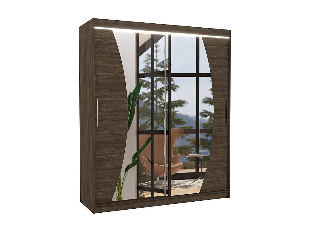 Armoire Lola (180cm)/portes coulissantes/miroir/LED/Marron
