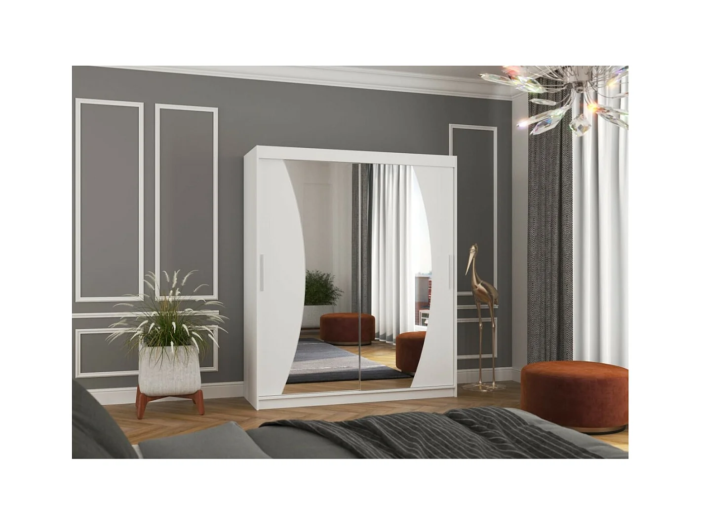 Armadio Lola (180cm)/ante scorrevoli/specchio/Bianco