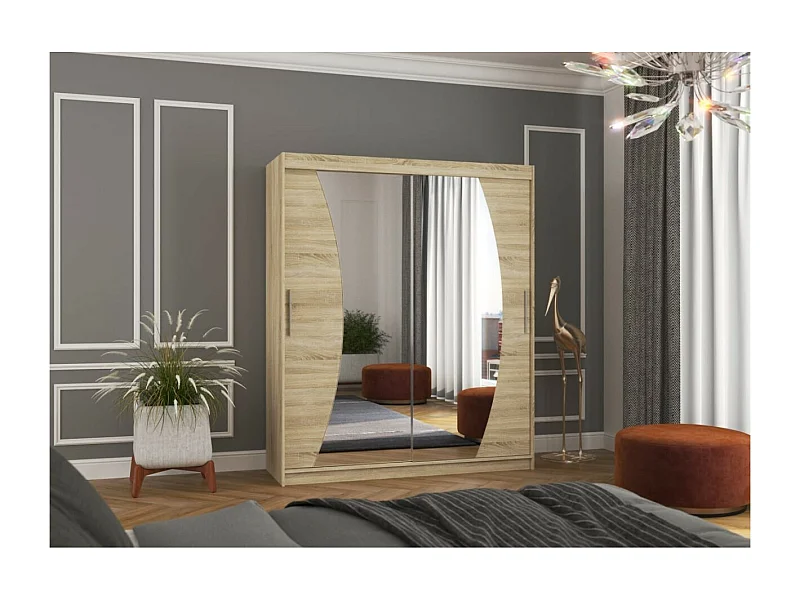 Armoire Lola (180cm)/portes coulissantes/miroir/Sonoma