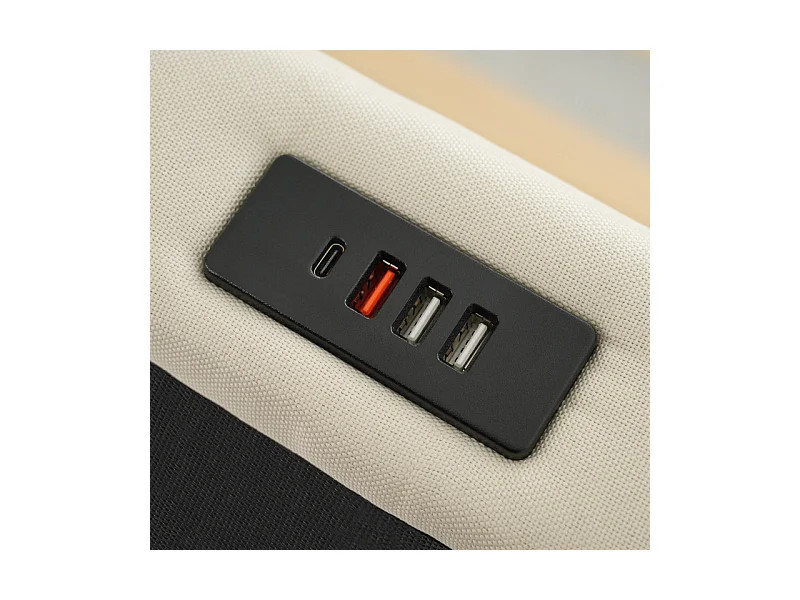 Opbergbed Beige 90x200 cm met opberg-hoofdeinde - LED en USB/Type-C-poort - max. belasting 150 kg