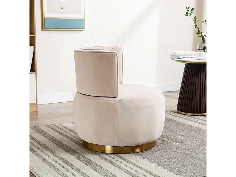 Fauteuil pivotant ronde en tissu bouclette beige - dossier ergonomique - max 150kg - 62.5x62x69.5cm