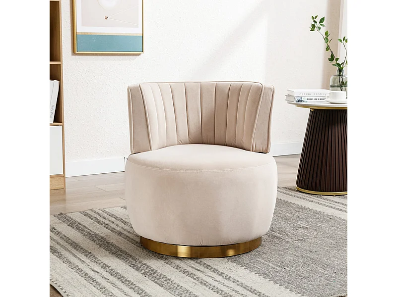 Fauteuil pivotant ronde en tissu bouclette beige - dossier ergonomique - max 150kg - 62.5x62x69.5cm