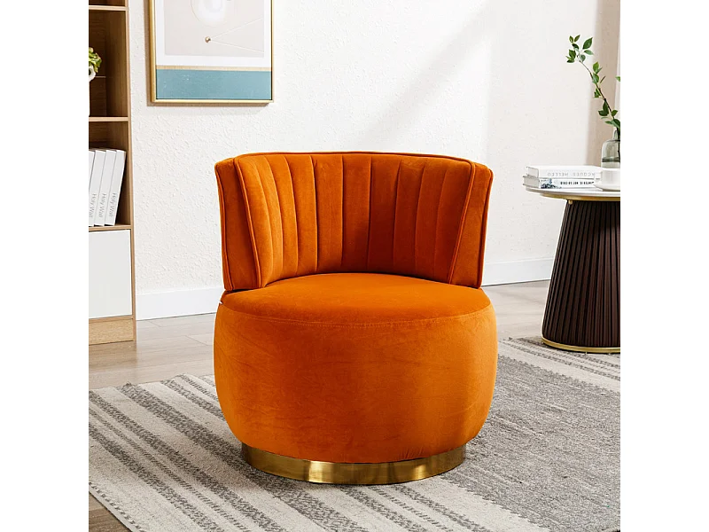 Fauteuil pivotant ronde en tissu bouclette orange - dossier ergonomique - max 150kg - 62.5x62x69.5cm