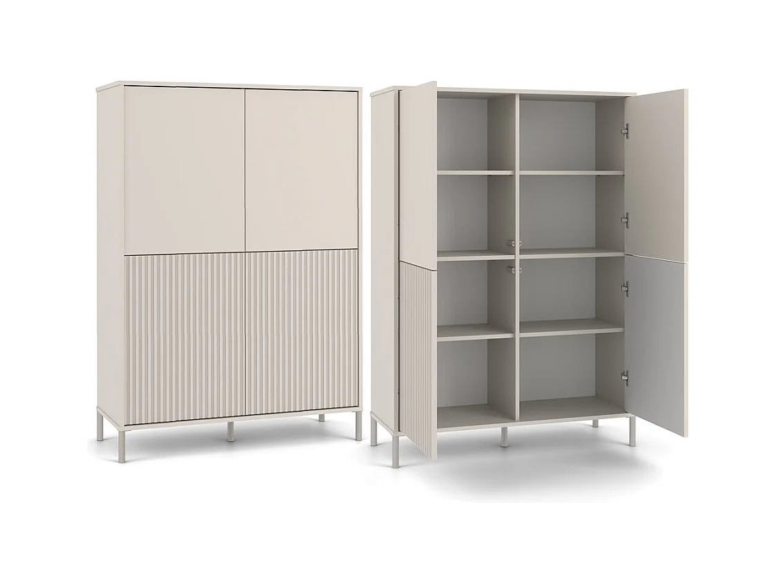 KAMARO Witryna 4D Slim  | Kaszmir |  103,5x40x147,5 cm | 4 Drzwi Gładkie/Ryflowane