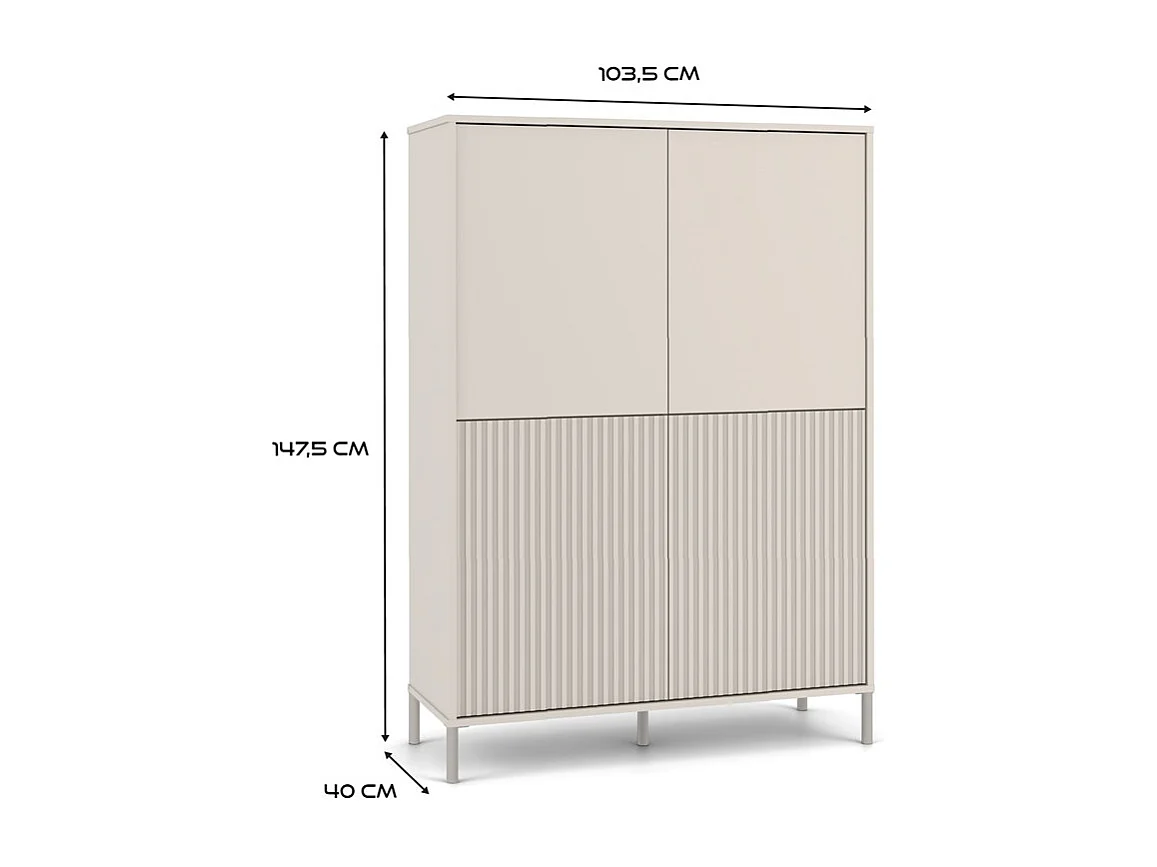 KAMARO – Armario moderno 8 estantes y 4 puertas – 147.5x103.5x40 cm – Mueble de almacenamiento – Beige Cachemira