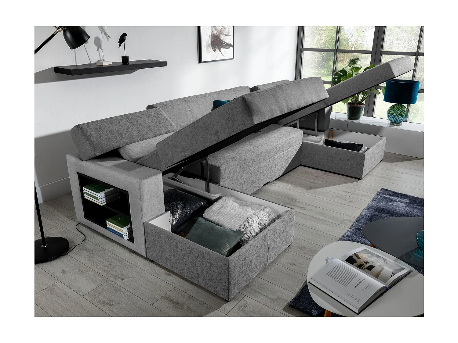 Divano d'angolo Larion L/rivestimento in tessut/Marrone&Beige