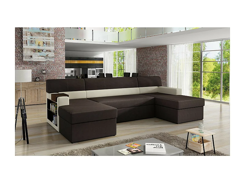 Ecksofa Larion L/Stoffbezug/Braun&Beige