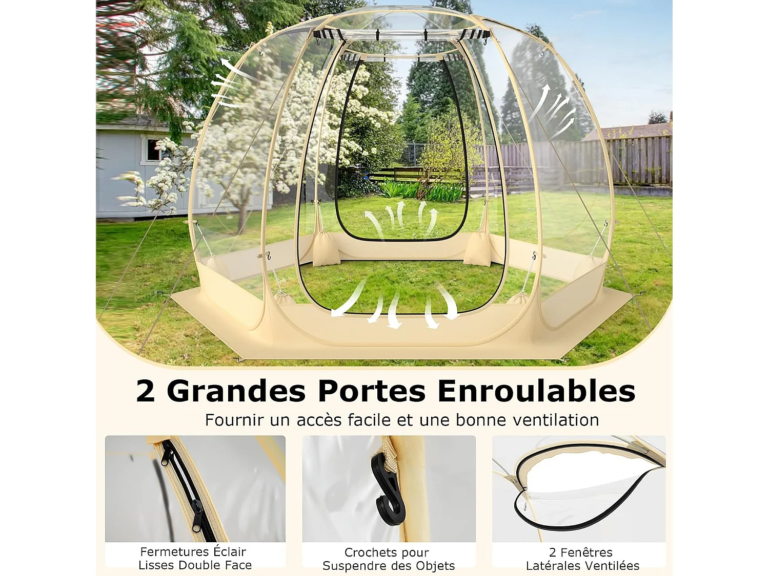Tente de Sport Transparente, Abri Portable et Pliable en Extérieur Résistante aux Intempéries,  avec Sac de Transport, Tapis de Sol