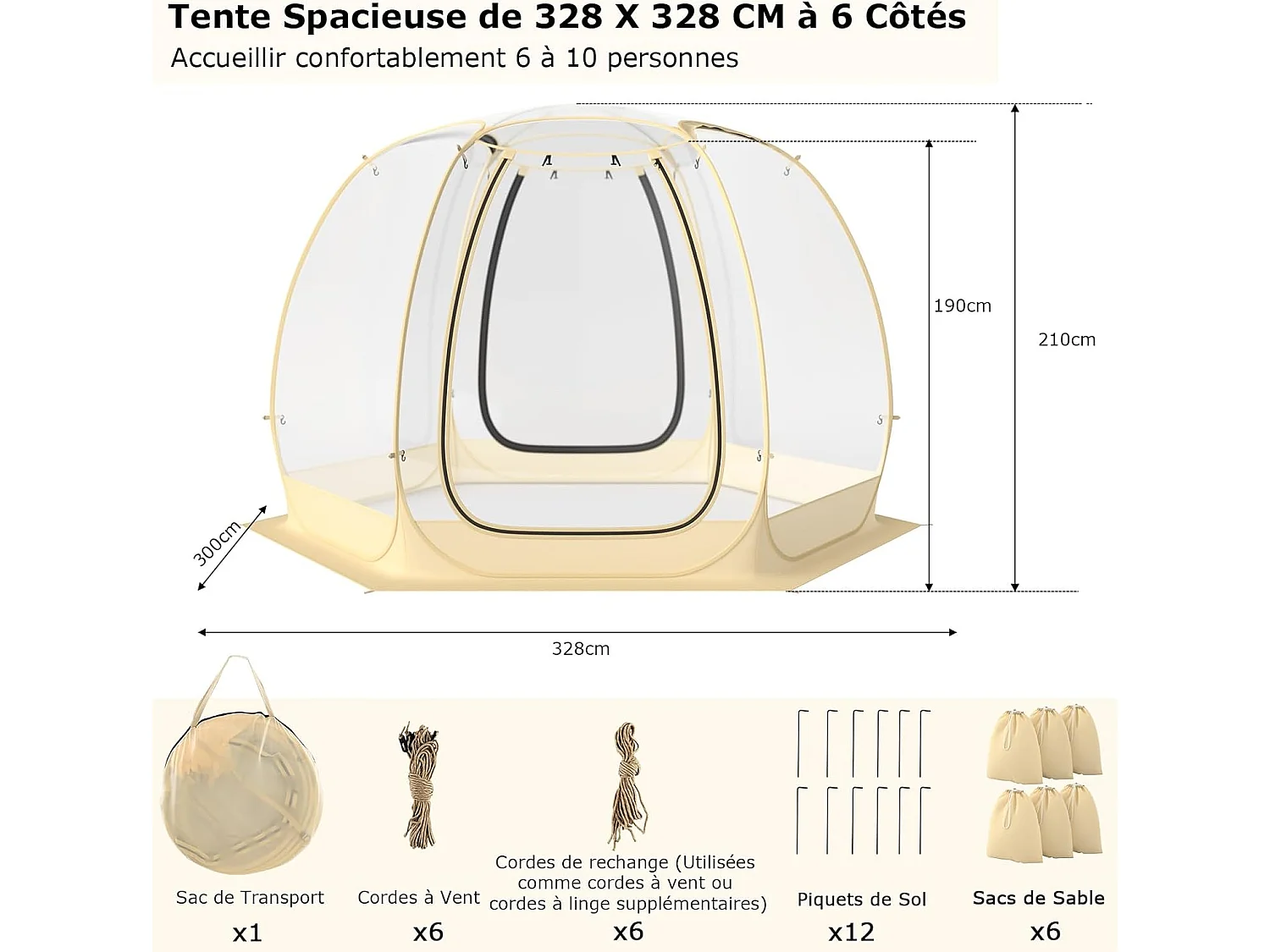 Tente de Sport Transparente, Abri Portable et Pliable en Extérieur Résistante aux Intempéries,  avec Sac de Transport, Tapis de Sol