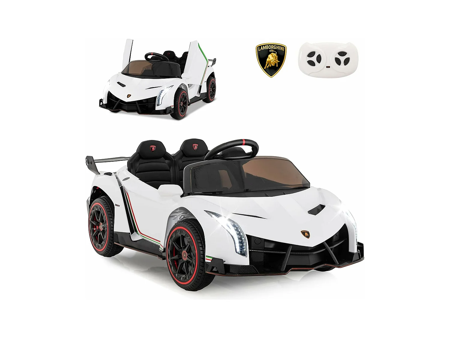 12V Lamborghini Voiture Electrique Enfants avec Télécommande 2,4G, Véhicule avec LED & Musique, Mode Bascule, Charge 30kg pour 3-8 Ans