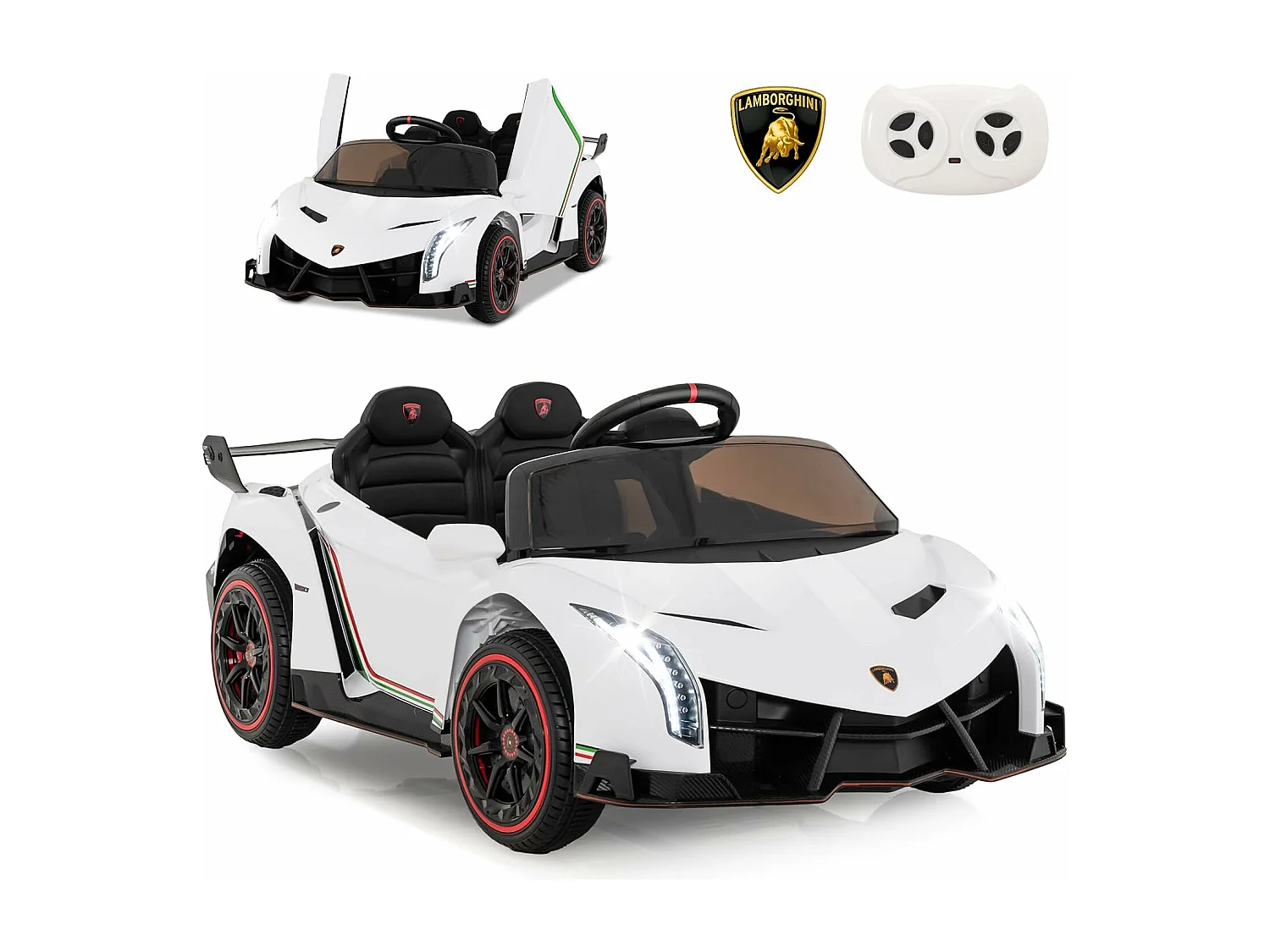 12V Lamborghini Voiture Electrique Enfants avec Télécommande 2,4G, Véhicule avec LED & Musique, Mode Bascule, Charge 30kg pour 3-8 Ans