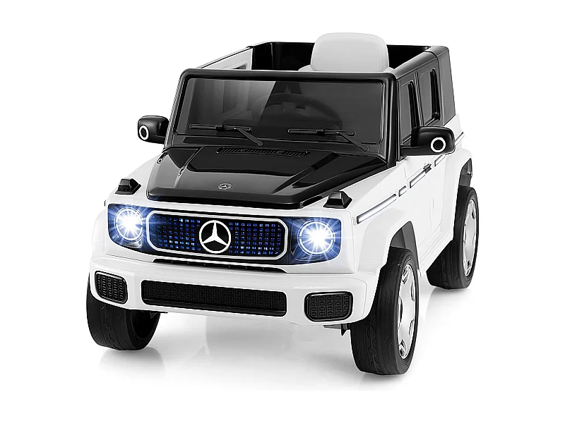 Mercedes-Benz Elektrische kinderauto, 12 V, met 2,4 G afstandsbediening, koplamp, muziek en claxon, voor kinderen vanaf 3 jaar, wit