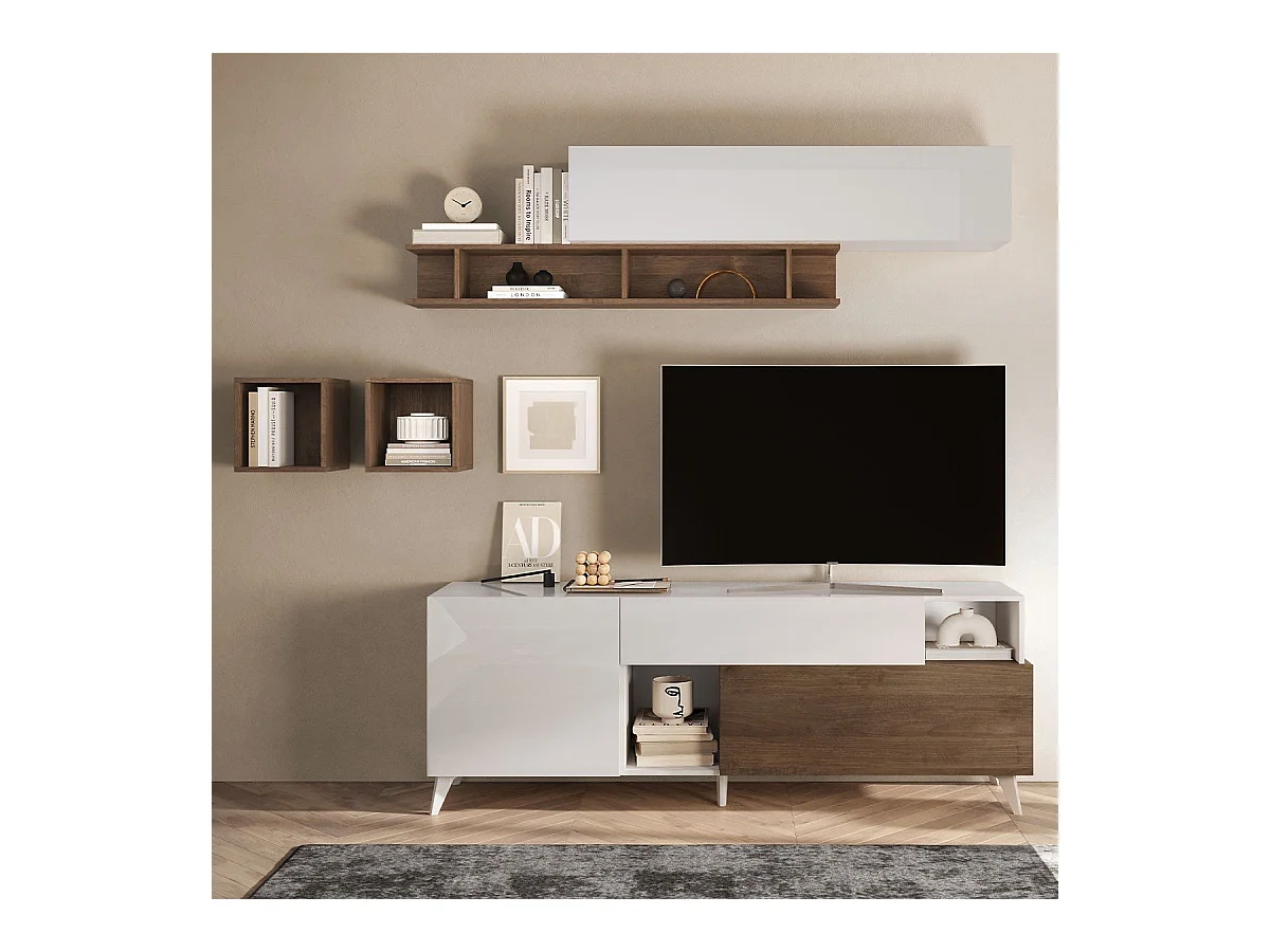 Mueble TV 2 puertas, 1 cajón y 2 nichos L180 cm - MALA