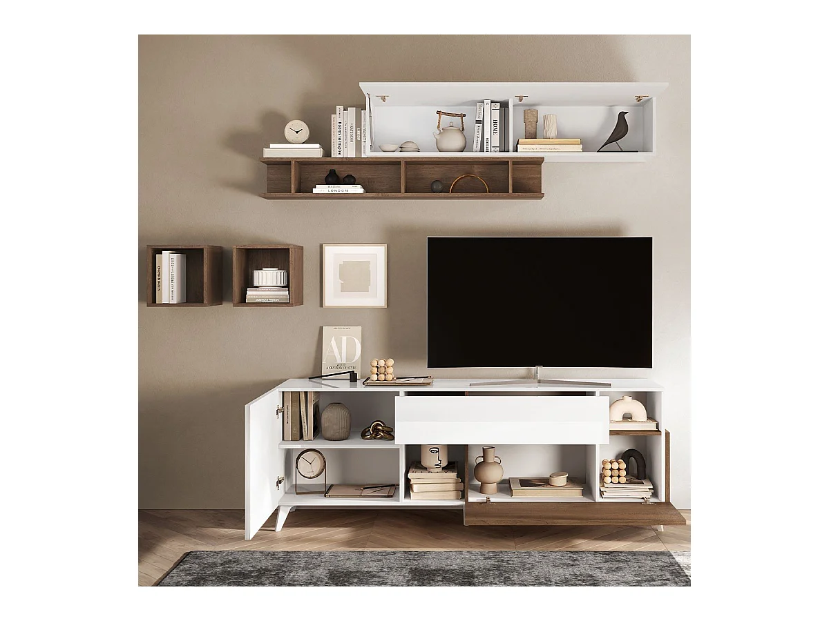 Mueble TV 2 puertas, 1 cajón y 2 nichos L180 cm - MALA