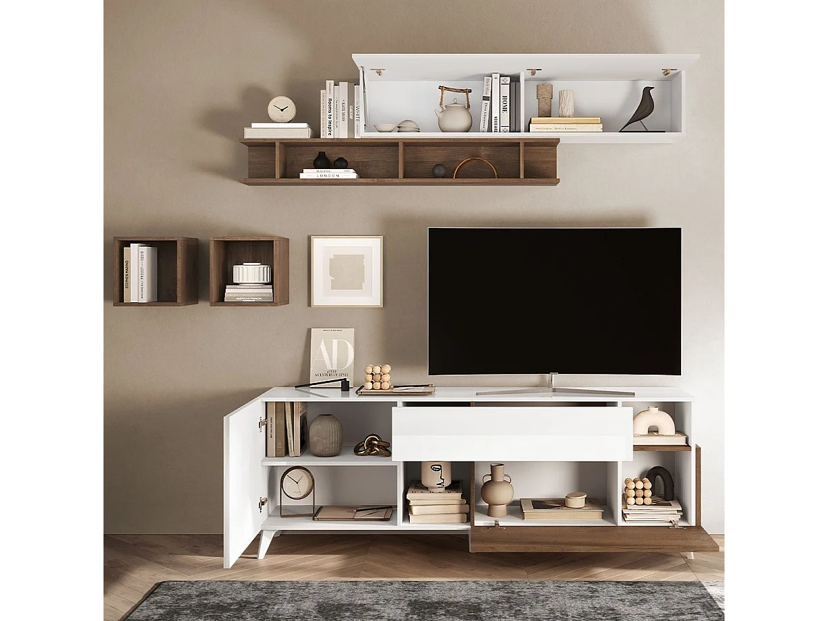 Mueble TV 2 puertas, 1 cajón y 2 nichos L180 cm - MALA