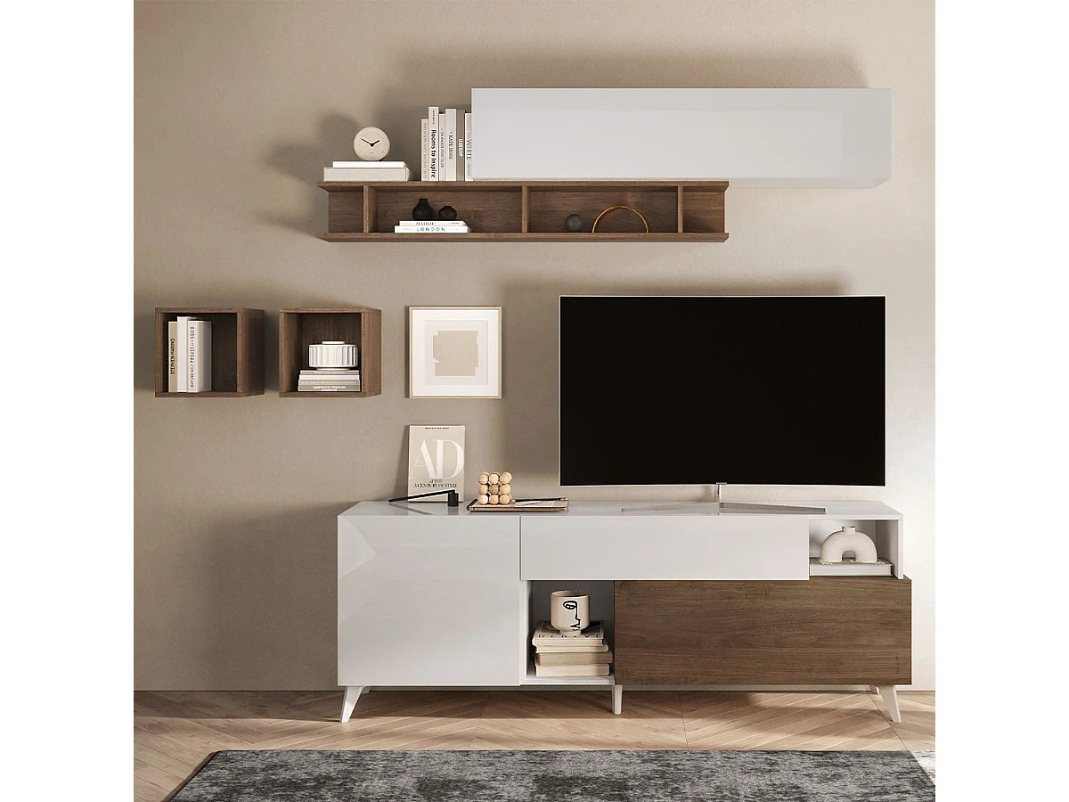 Szafka pod TV z 2 drzwiami, 1 szufladą i 2 wnękami L180 cm - MALA