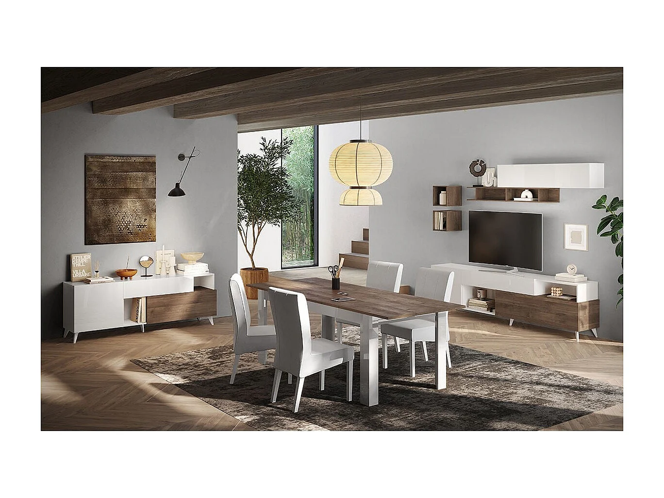 Szafka pod TV z 2 drzwiami, 1 szufladą i 2 wnękami L180 cm - MALA