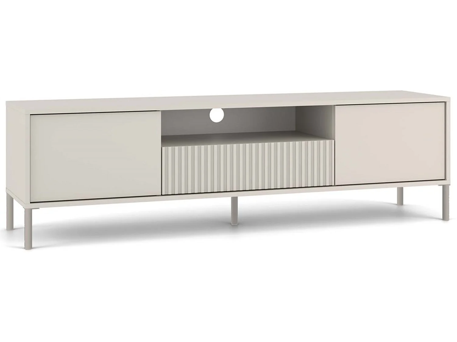 KAMARO – Mueble de TV 160 cm con dos puertas y un cajón – Beige Cachemira