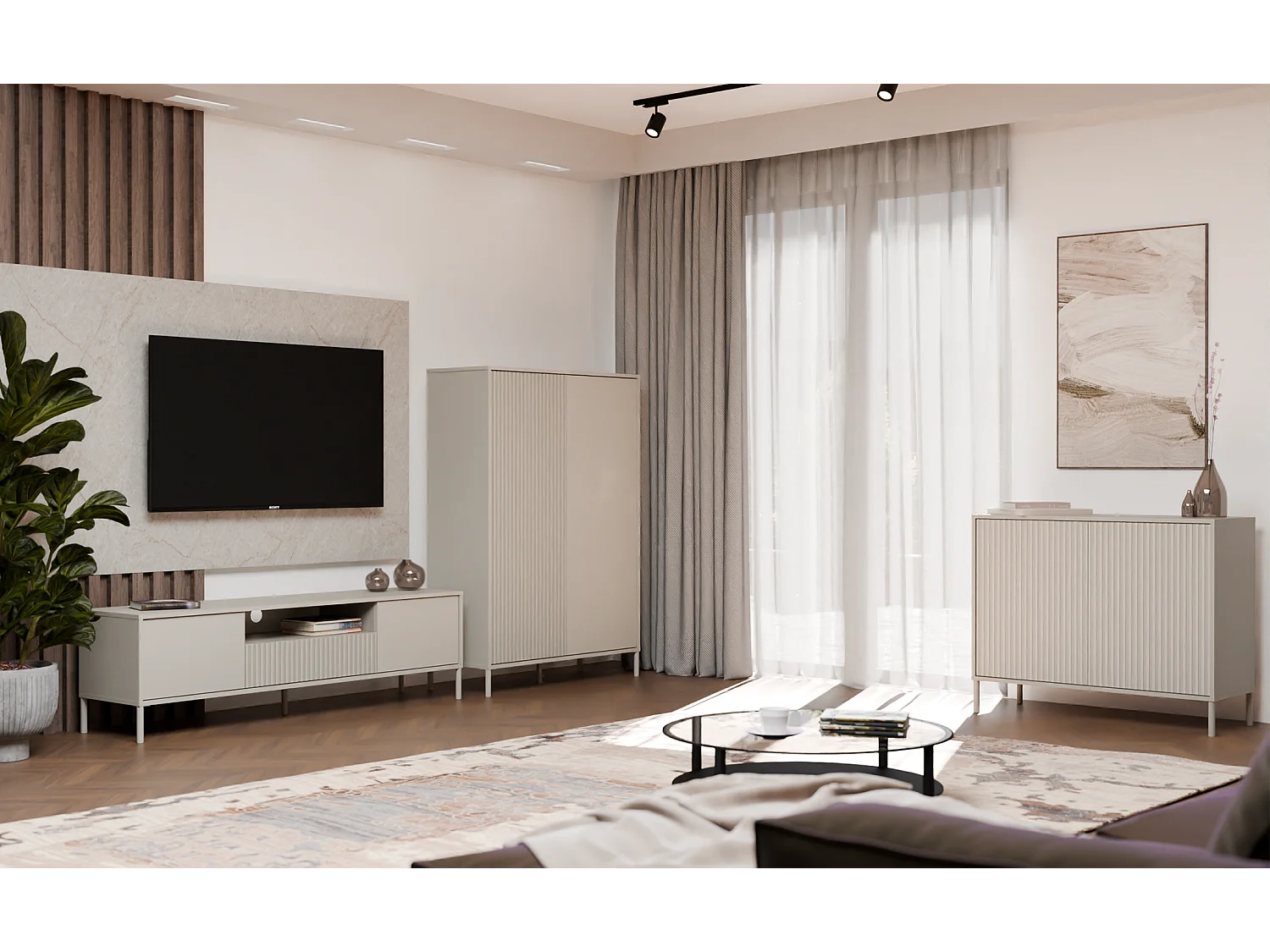 Szafka Kamaro RTV |  Kaszmir | 164x40x47 cm | Ryflowany Front