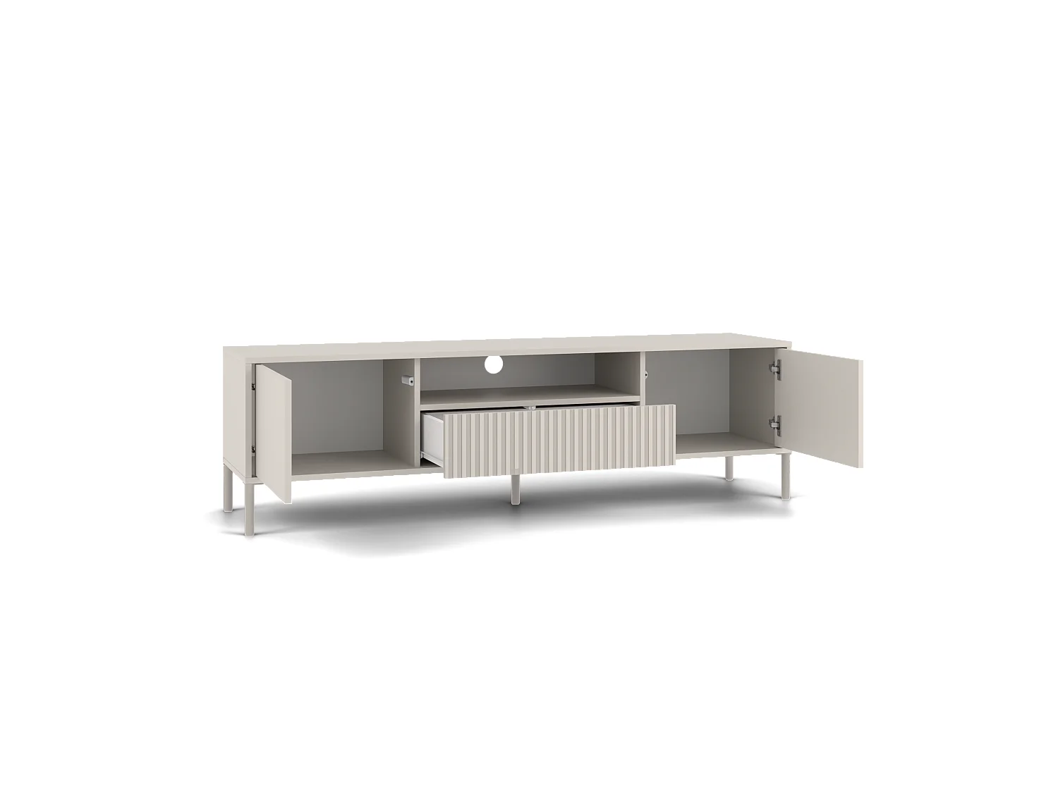 KAMARO – Mueble de TV 160 cm con dos puertas y un cajón – Beige Cachemira