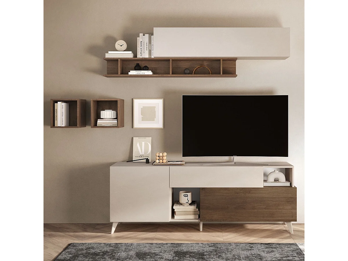 Szafka pod TV z 2 drzwiami, 1 szufladą i 2 wnękami L180 cm - MALA