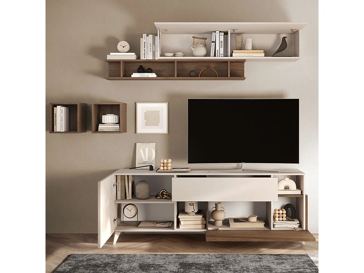 Szafka pod TV z 2 drzwiami, 1 szufladą i 2 wnękami L180 cm - MALA