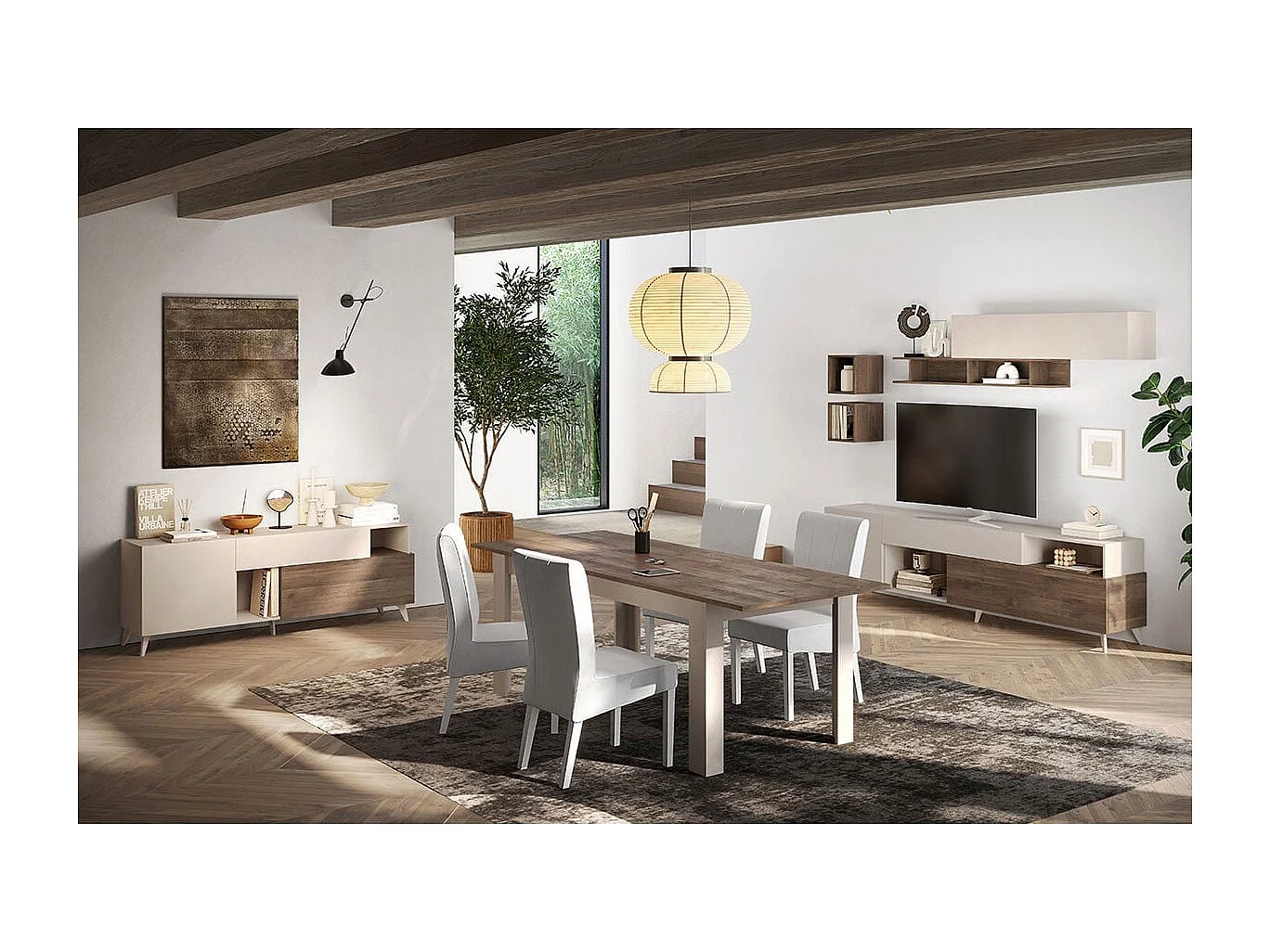 Szafka pod TV z 2 drzwiami, 1 szufladą i 2 wnękami L180 cm - MALA