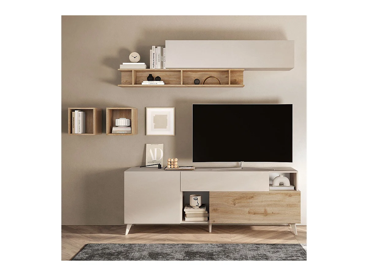 Mueble TV 2 puertas, 1 cajón y 2 nichos L180 cm - MALA