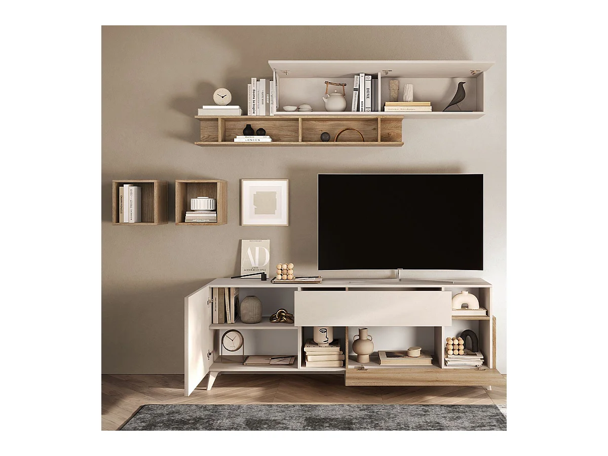 Mueble TV 2 puertas, 1 cajón y 2 nichos L180 cm - MALA