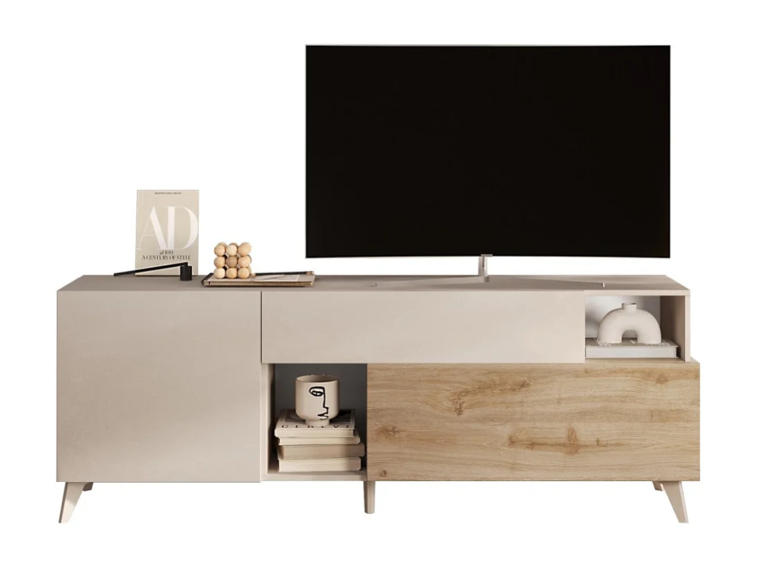 TV-Ständer weißes Holz moderne Schublade 2 Türen 181x42x67cm Edwin - Eiche - Weiß