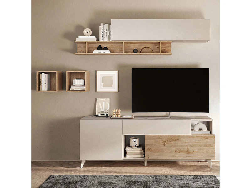Mueble TV 2 puertas, 1 cajón y 2 nichos L180 cm - MALA