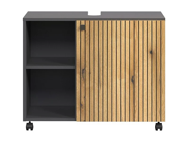 Mueble bajo lavabo con ruedas 1 puerta y 2 nichos L80 cm - PUREBLISS