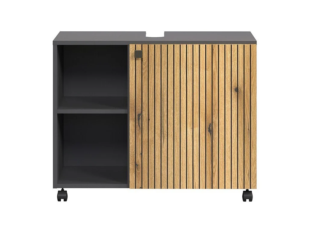 Mueble bajo lavabo con ruedas 1 puerta y 2 nichos L80 cm - PUREBLISS