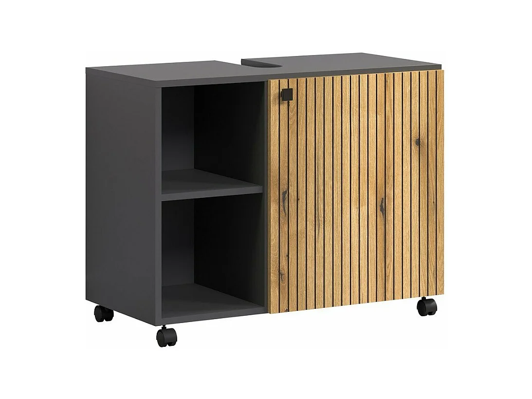 Mueble bajo lavabo con ruedas 1 puerta y 2 nichos L80 cm - PUREBLISS